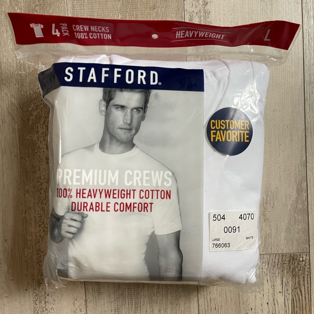 Stafford crew neck t-shirts. New, never opened.
